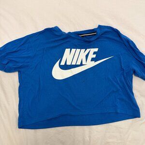 Blue Nike Logo w. Swoosh Cropped Tee Sz. M
